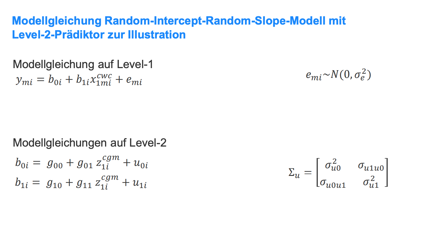 Erkläre die Modellgleichung für ein Random-Intercept-Random…