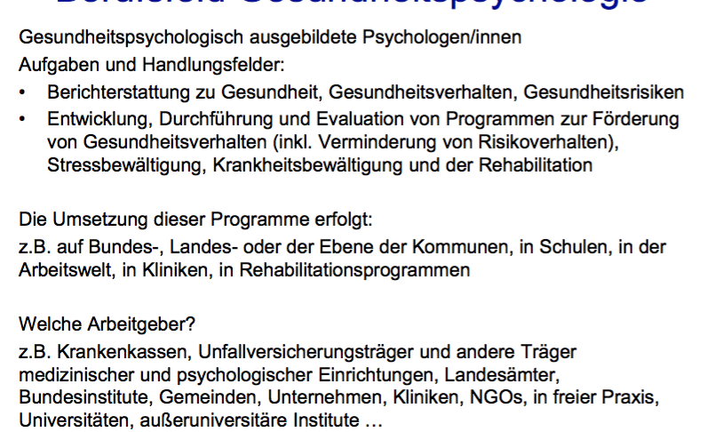 Was kannst du zum Berufsfeld der Gesundheitspsychologie ...