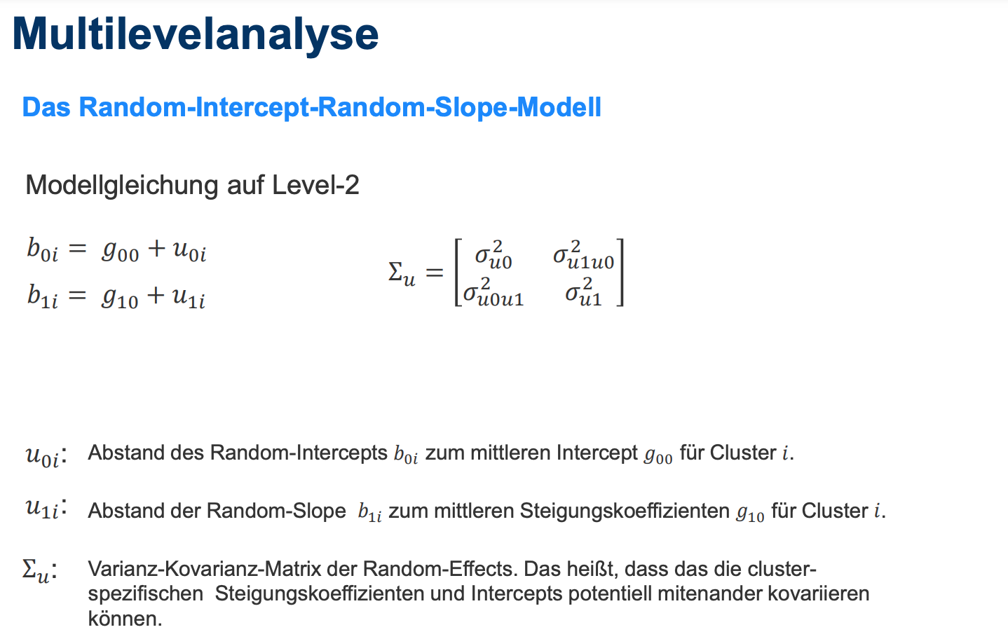 Nenne und beschreibe die Random-Intercept-Random-Slope Leve…