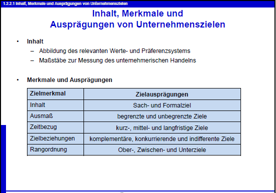 1.2.2.1 Unternehmensziele InhaltMerkmale Und Ausprägun... | BWL Schein ...