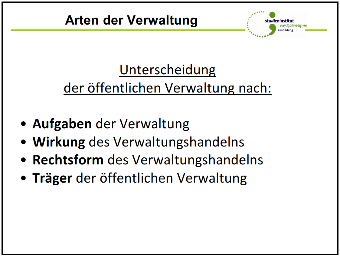 Die öffentlichen Verwaltung unterscheidet man nach? | AVR | Repetico
