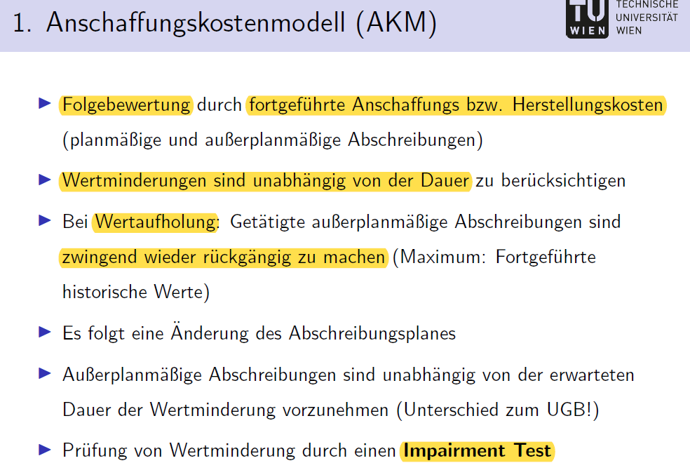Erklären Sie das ANschaffungskostenmodell. Rechnungswesen Teil 2