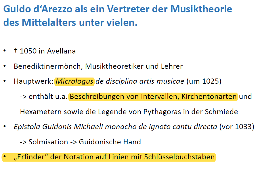 Wann ist Guido d Arezzo einzuordnen Wie heisst sein Hau